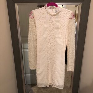 Anthropology ivory lace long sleeve sheath dress